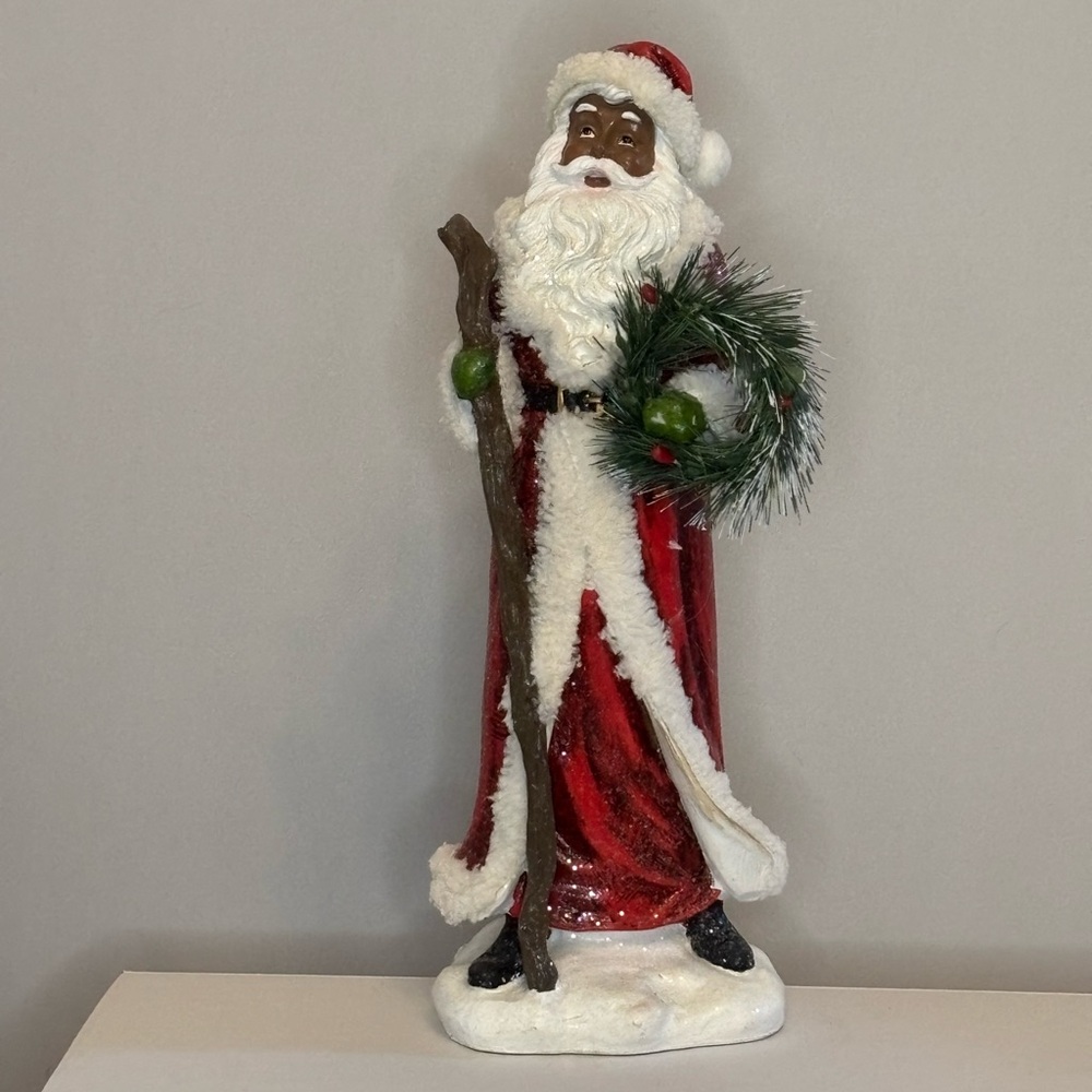 15 Inch Santa Claus with Wreath and Walking Stick by Valerie Parr Hill - Picture 2 of 4